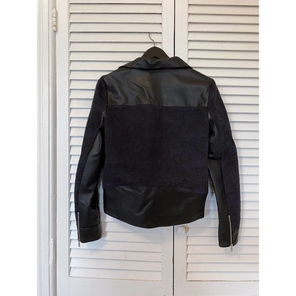 Thakoon black motorcycle biker jacket, floral with leather accent - Picture 3 of 7